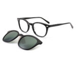 premium 2-in-1 round acetate optical frame with click-on sunglasses clip