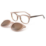 premium 2-in-1 round acetate optical frame with click-on sunglasses clip