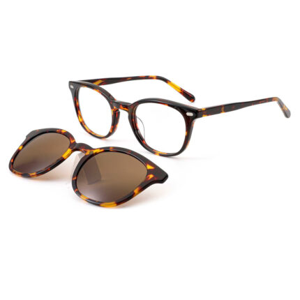 premium 2-in-1 round acetate optical frame with click-on sunglasses clip