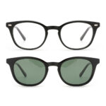 premium 2-in-1 round acetate optical frame with click-on sunglasses clip