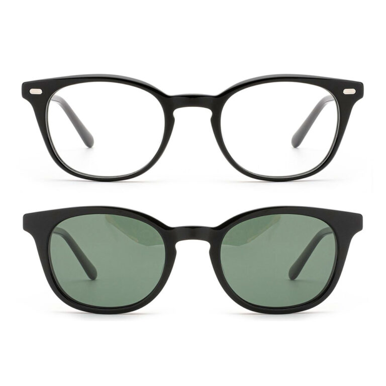 premium 2-in-1 round acetate optical frame with click-on sunglasses clip