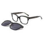premium 2-in-1 square acetate optical frame with click-on sunglasses clip