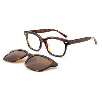 premium 2-in-1 square acetate optical frame with click-on sunglasses clip