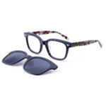 premium 2-in-1 square acetate optical frame with click-on sunglasses clip