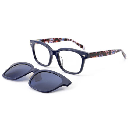 premium 2-in-1 square acetate optical frame with click-on sunglasses clip