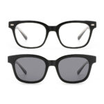 premium 2-in-1 square acetate optical frame with click-on sunglasses clip