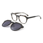 premium 2-in-1 geometric round acetate optical frame with clip-on sunglasses