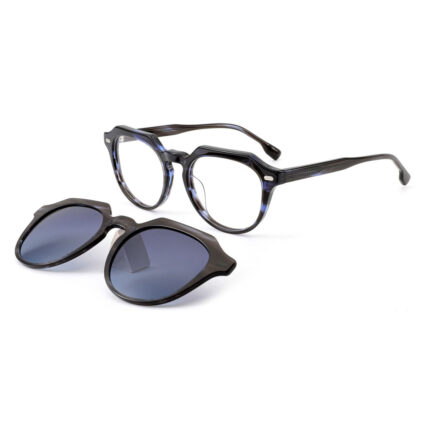 premium 2-in-1 geometric round acetate optical frame with clip-on sunglasses