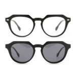 premium 2-in-1 geometric round acetate optical frame with clip-on sunglasses