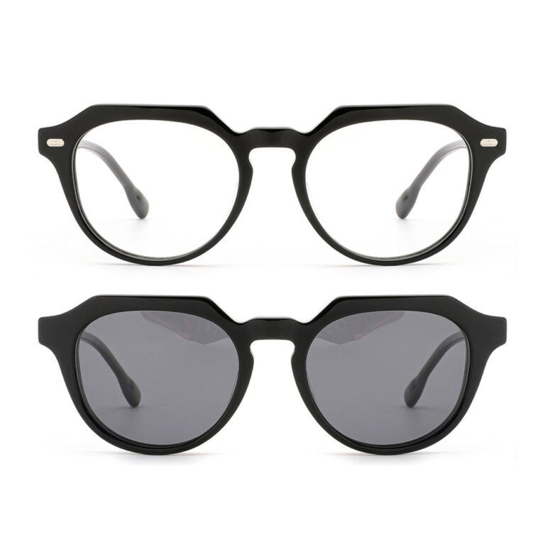 premium 2-in-1 geometric round acetate optical frame with clip-on sunglasses