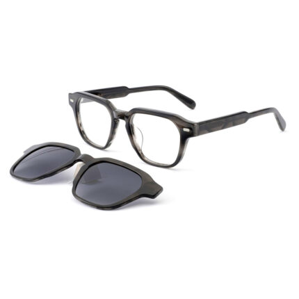 premium square acetate optical frame with clip-on sunglasses
