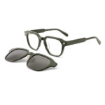 premium square acetate optical frame with clip-on sunglasses