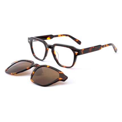 premium square acetate optical frame with clip-on sunglasses