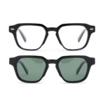 premium square acetate optical frame with clip-on sunglasses