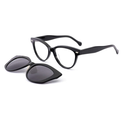 premium cat-eye acetate optical frame with clip-on sunglasses