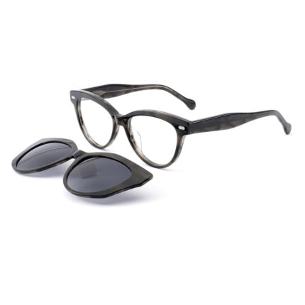 premium cat-eye acetate optical frame with clip-on sunglasses