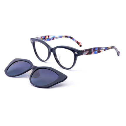 premium cat-eye acetate optical frame with clip-on sunglasses