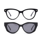premium cat-eye acetate optical frame with clip-on sunglasses
