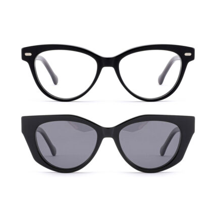 premium cat-eye acetate optical frame with clip-on sunglasses