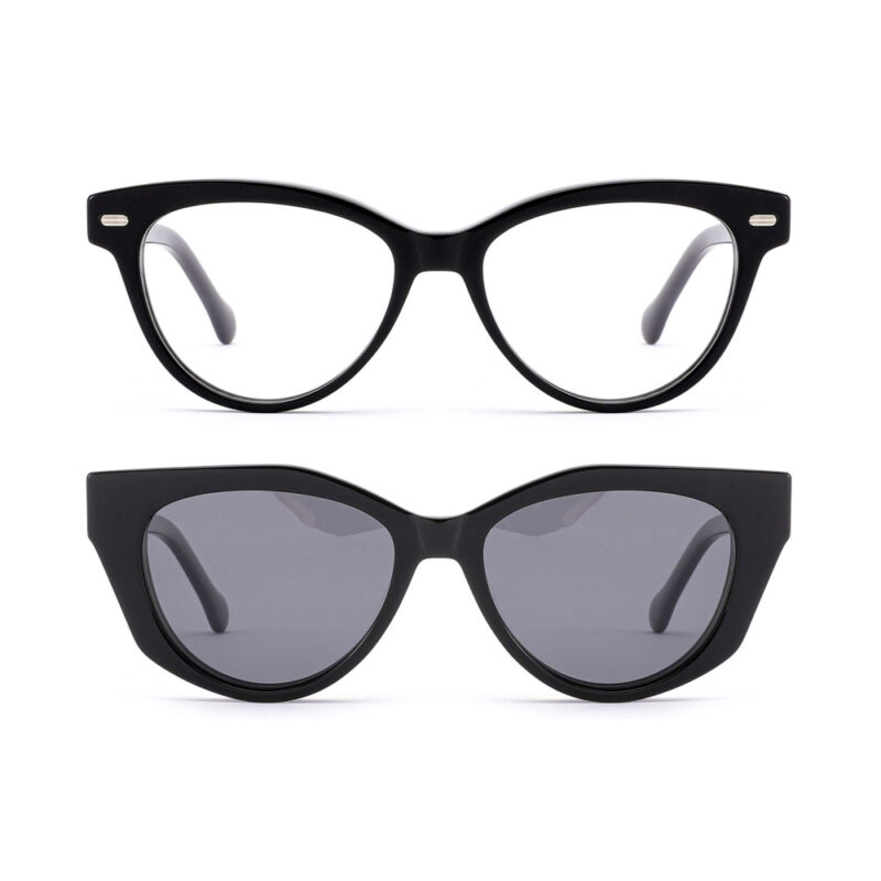 premium cat-eye acetate optical frame with clip-on sunglasses