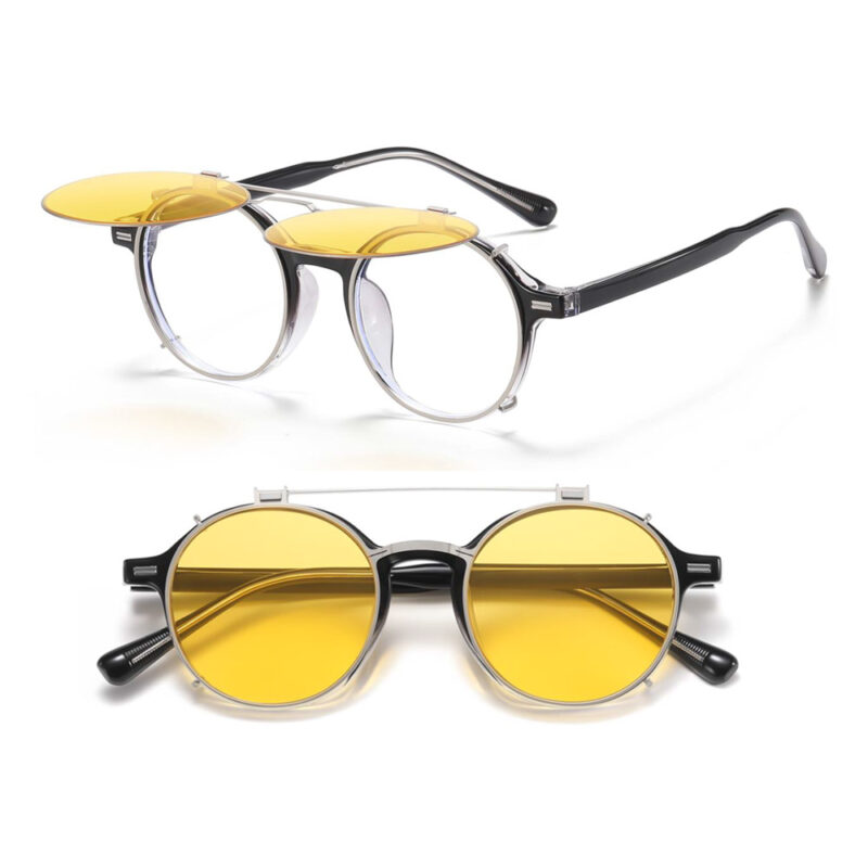 premium 2-in-1 round acetate optical frame with clip-on sunglasses