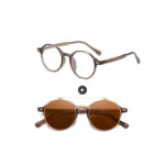 premium 2-in-1 round acetate optical frame with clip-on sunglasses