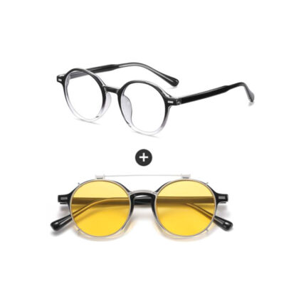 premium 2-in-1 round acetate optical frame with clip-on sunglasses