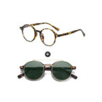 premium 2-in-1 round acetate optical frame with clip-on sunglasses