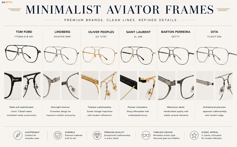 Luxury minimalist aviator eyewear with clean bridge design.