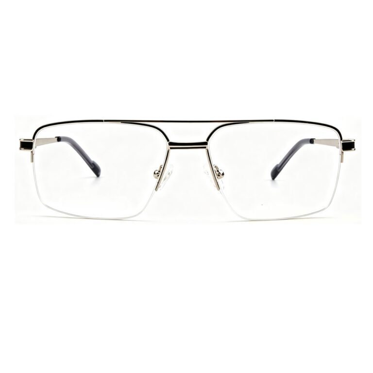 modern double bridge half rim metal prescription eyeglasses for men business optical frames
