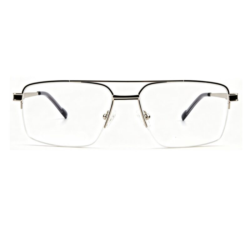 modern double bridge half rim metal prescription eyeglasses for men business optical frames