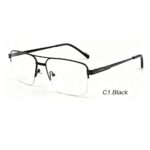 modern double bridge half rim metal prescription eyeglasses for men business optical frames