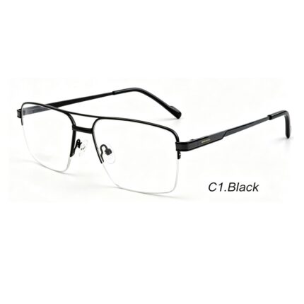modern double bridge half rim metal prescription eyeglasses for men business optical frames