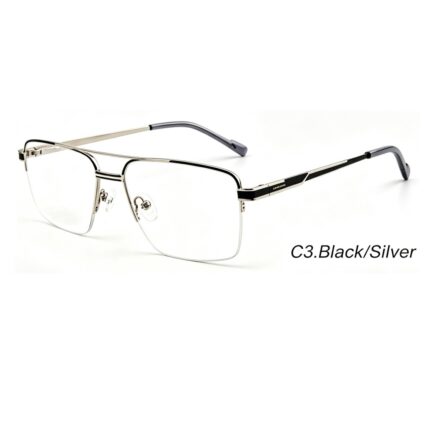 modern double bridge half rim metal prescription eyeglasses for men business optical frames