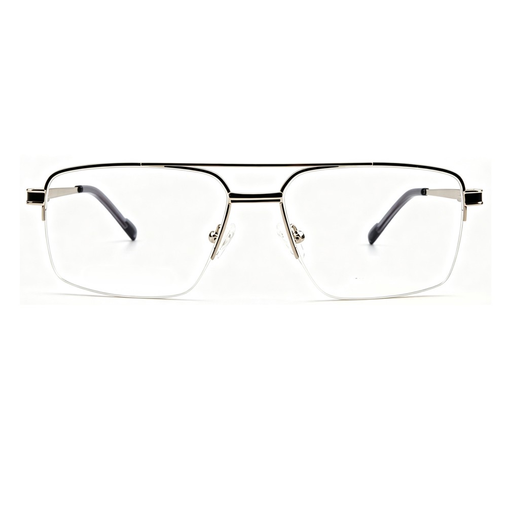 JM77728LLS modern double bridge half rim metal prescription eyeglasses for men business optical frames