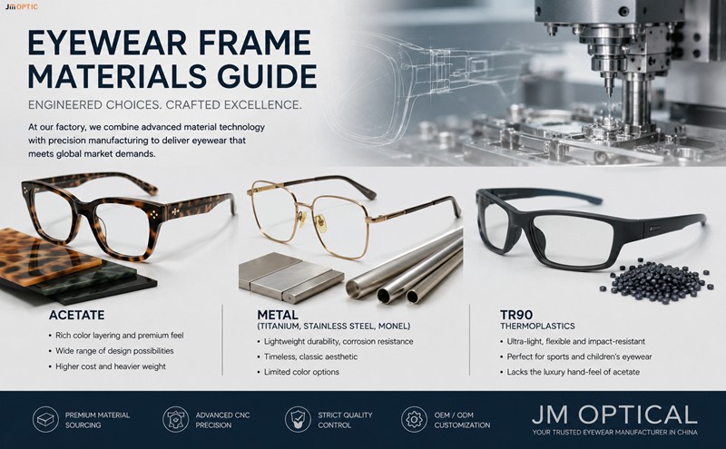 Acetate metal TR90 eyewear frame materials comparison guide