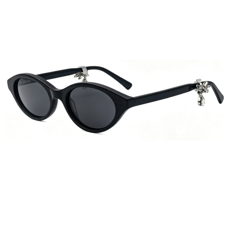 vintage oval acetate women sunglasses detachable crystal flower charms dual-use for glasses and earhook earphones, silicone elastic band metal hook fixing