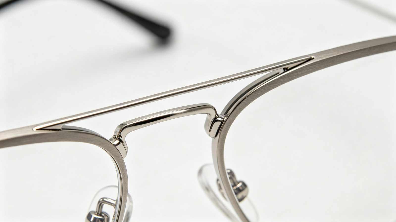 Titanium aviator frame temple and hinge details - JM Optical