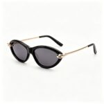 retro cat eye acetate sunglasses gold metal chain link accents women polarized fashion eyewear
