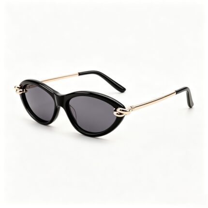 retro cat eye acetate sunglasses gold metal chain link accents women polarized fashion eyewear