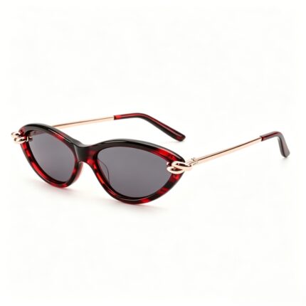 retro cat eye acetate sunglasses gold metal chain link accents women polarized fashion eyewear