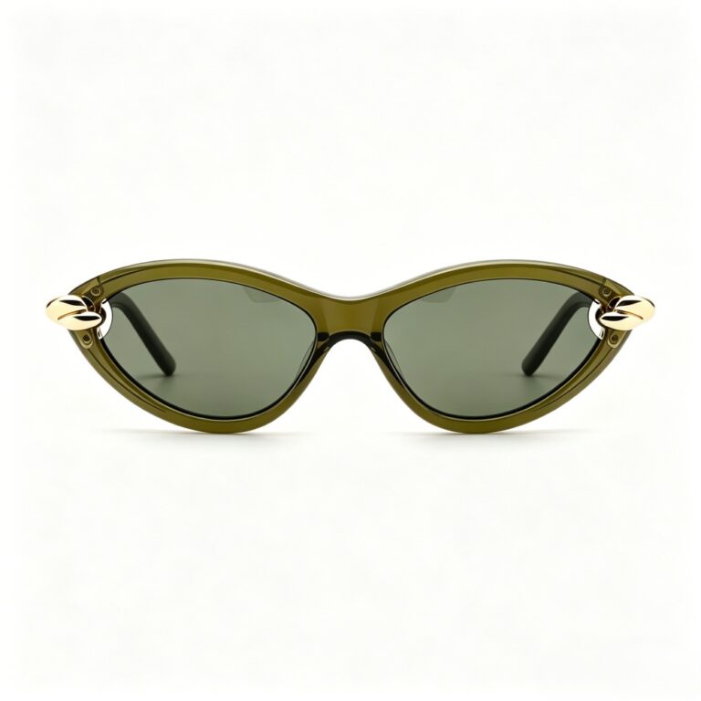 retro cat eye acetate sunglasses gold metal chain link accents women polarized fashion eyewear
