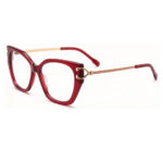Black cat eye acetate eyeglasses with gold metal temple side view