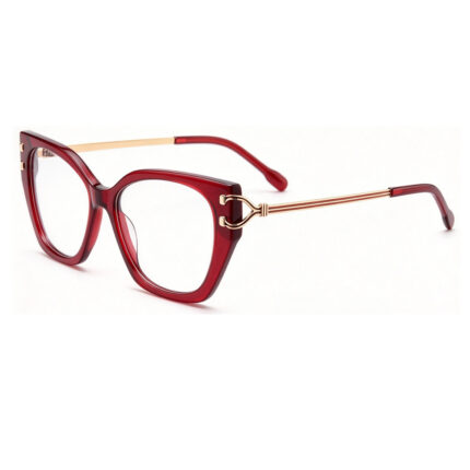 Black cat eye acetate eyeglasses with gold metal temple side view