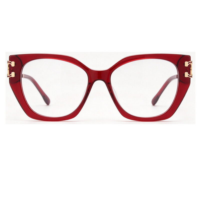 Women wine red cat eye acetate optical glasses front view