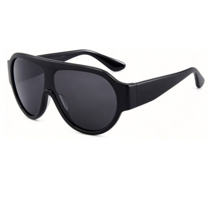 Glossy black thick frame pilot sunglasses side view