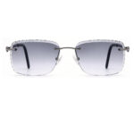 Rimless cut edge sunglasses women twisted cable metal temple gradient grey lens