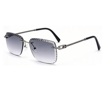 Gunmetal twisted cable arm rimless square sunglasses gradient smoke lens