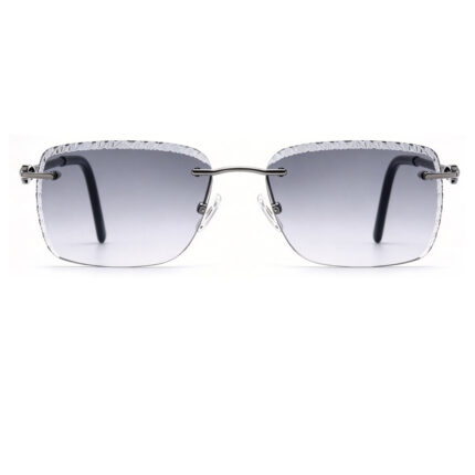 Rimless cut edge sunglasses women twisted cable metal temple gradient grey lens